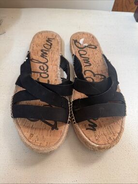Sam Edelman Black Crisscross Espadrille Slide Sandal’s with Cork Footbed